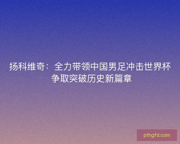 扬科维奇：全力带领中国男足冲击世界杯 争取突破历史新篇章